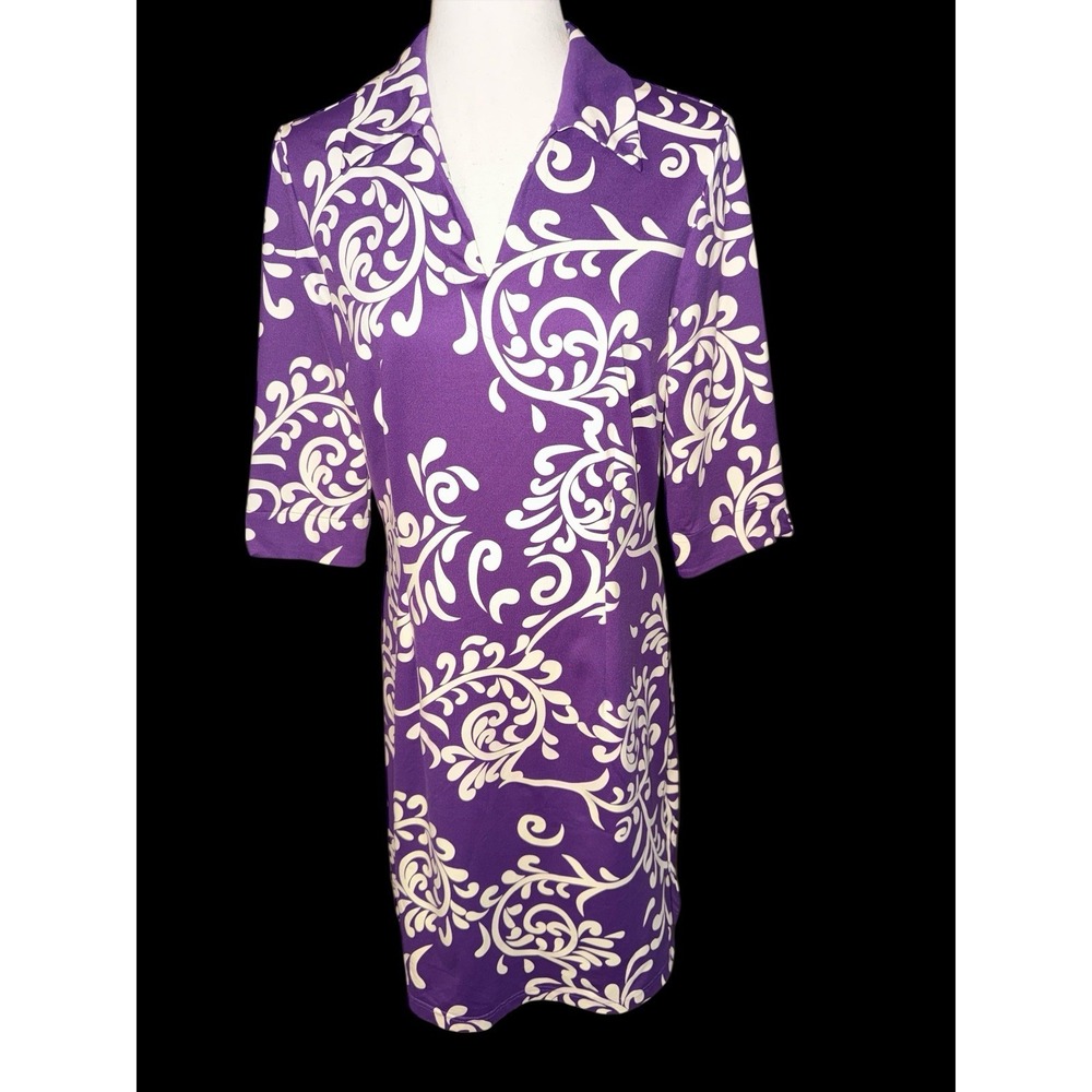 J. McLaughlin Dress Women L Catalina Cloth Purple Damask  Spring Resort‎ Wear